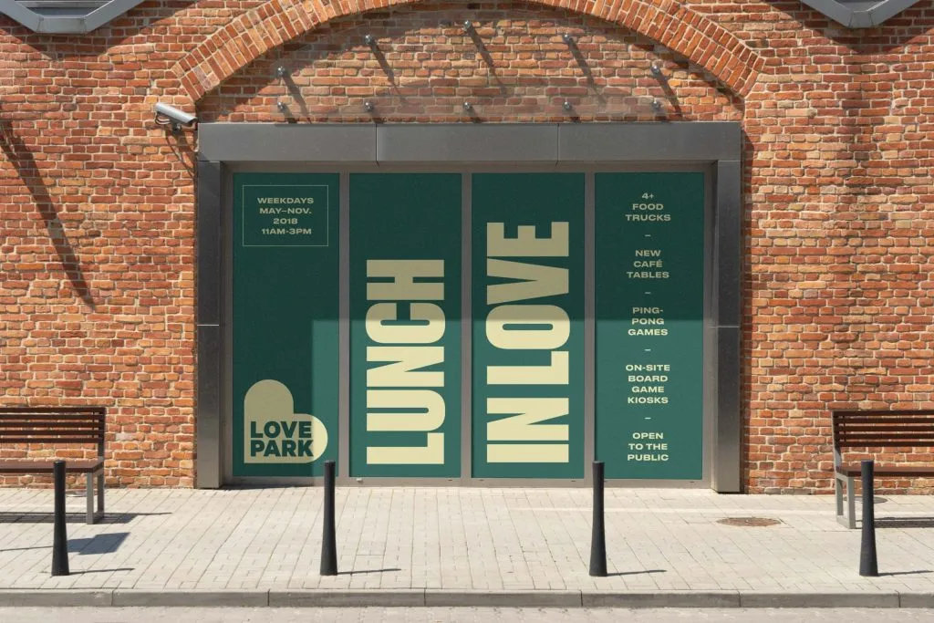 Green and Yellow brand activation for city park with bold san serif typography