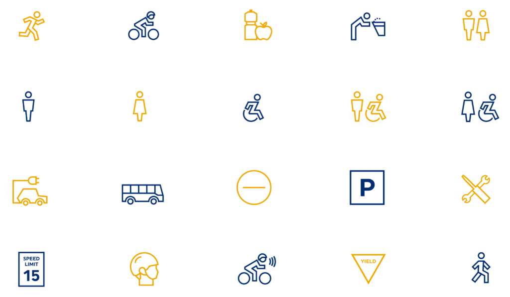 yellow and blue icon system for bridge and shared use path