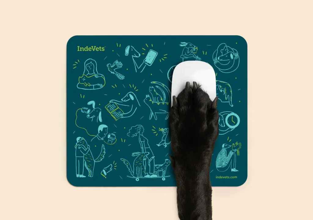 IndeVets mouse pad design with custom illustrations by J2