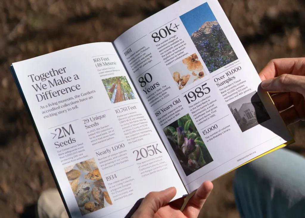 Modern infographics detailing the conservation work of Santa Barbara Botanical Gardens, graphic design by J2.