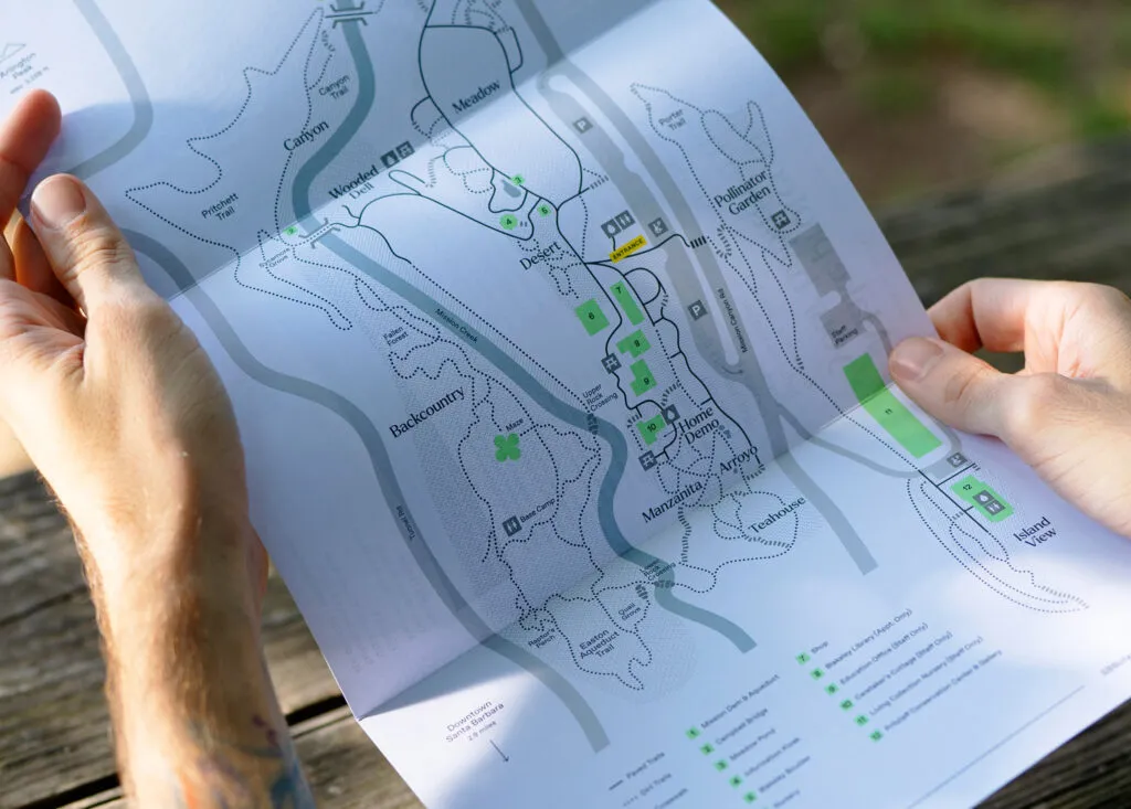 Illustrated map of Santa Barbara Botanic Garden, design by J2