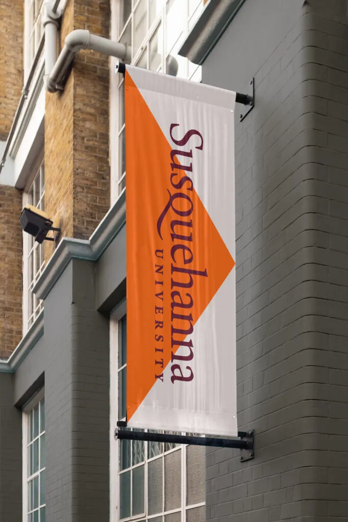 Branded banner for liberal arts college campus, graphic design by J2 for Susquehanna University