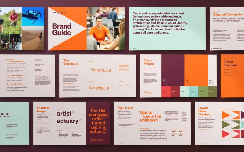 Creative brand guidelines designed for Susquehanna University by J2