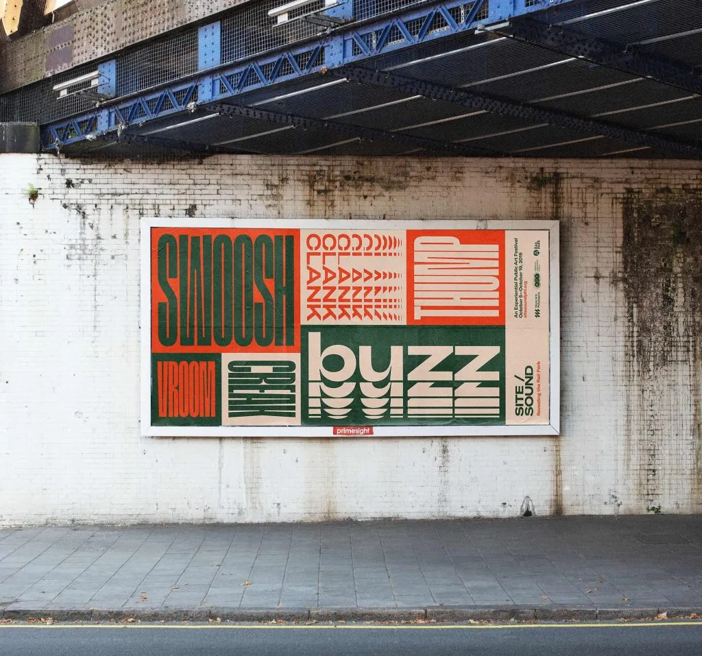 Arts festival billboard campaign with large kinetic typography