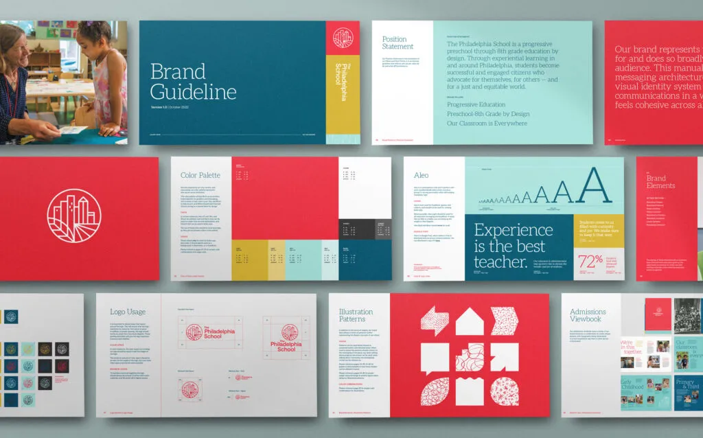 Brand guidelines for the Philadelphia School, brand strategy and graphic design by J2