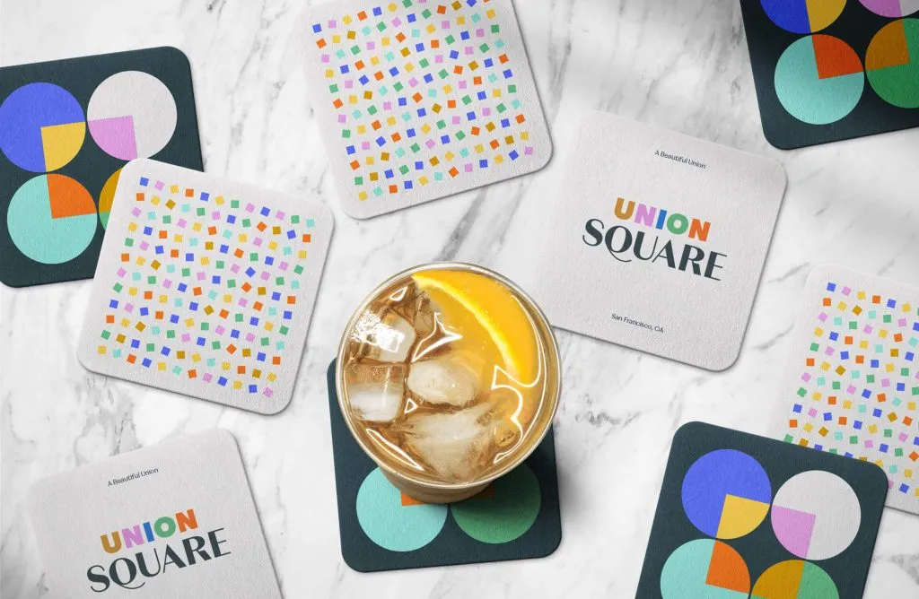 Union Square branded coasters designed by J2