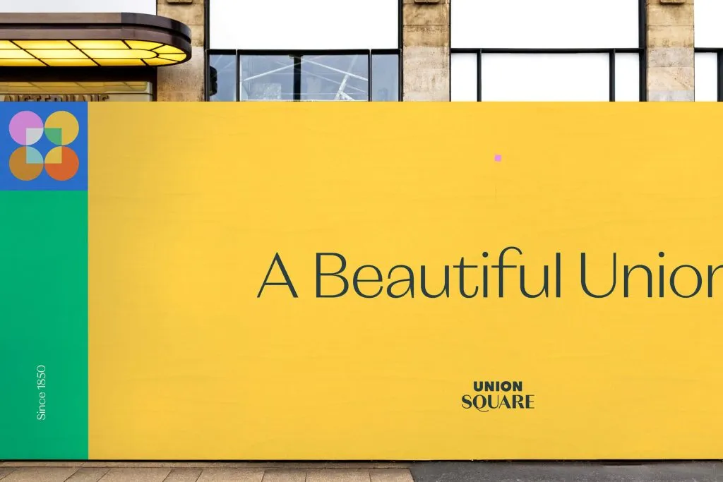 Construction signage for Union Square, logo and branding by J2