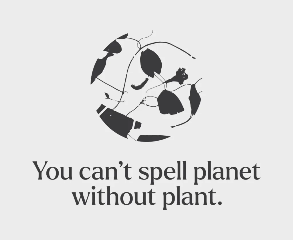 Logo of plants in the shape of planet earth with brand tagline by J2