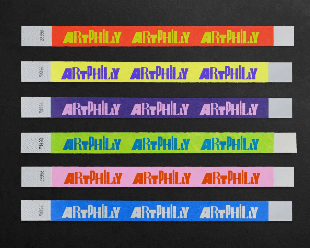 Multicolored wristbands for ArtPhilly arts and culture festival, design by J2.