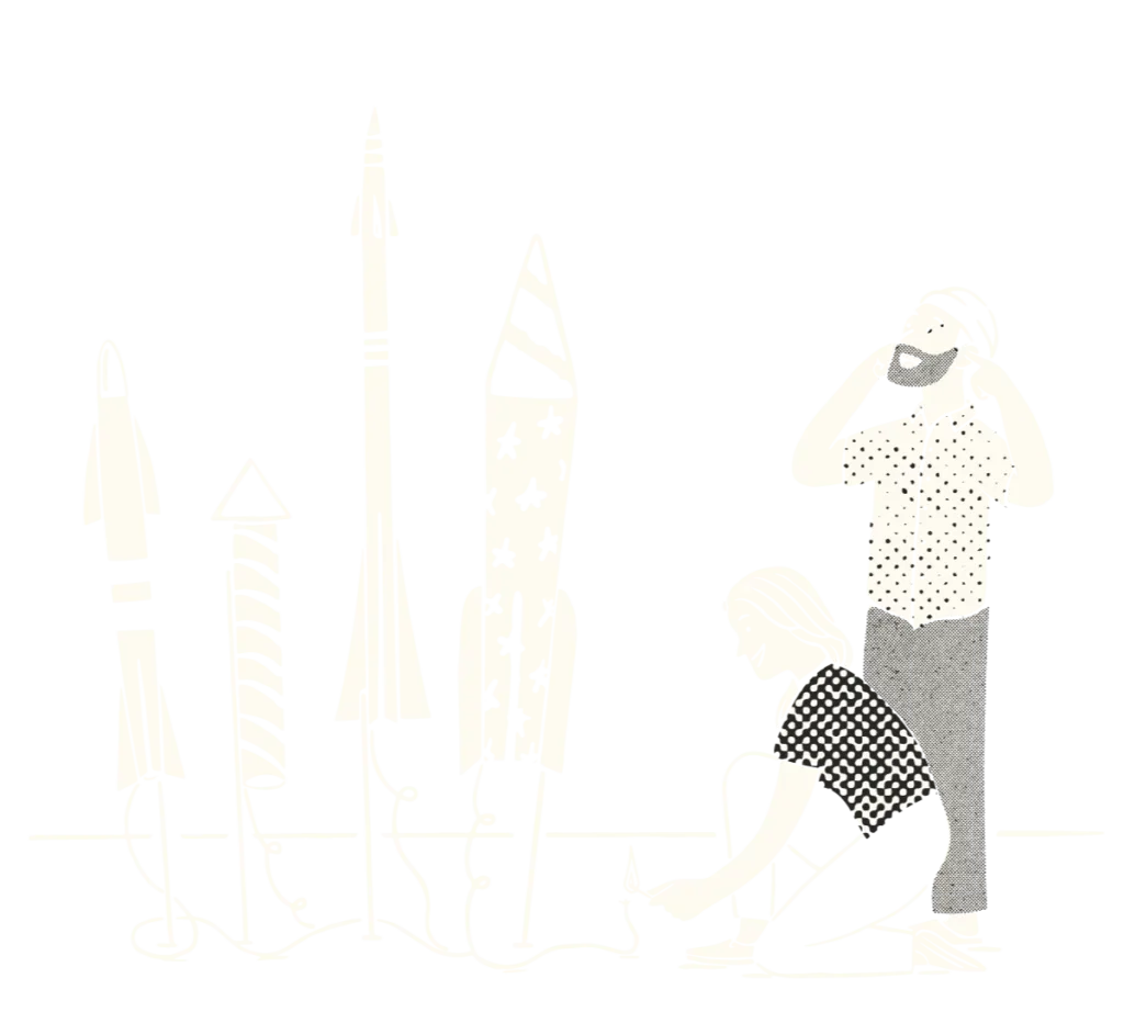 illustration of two creative directors launching rockets