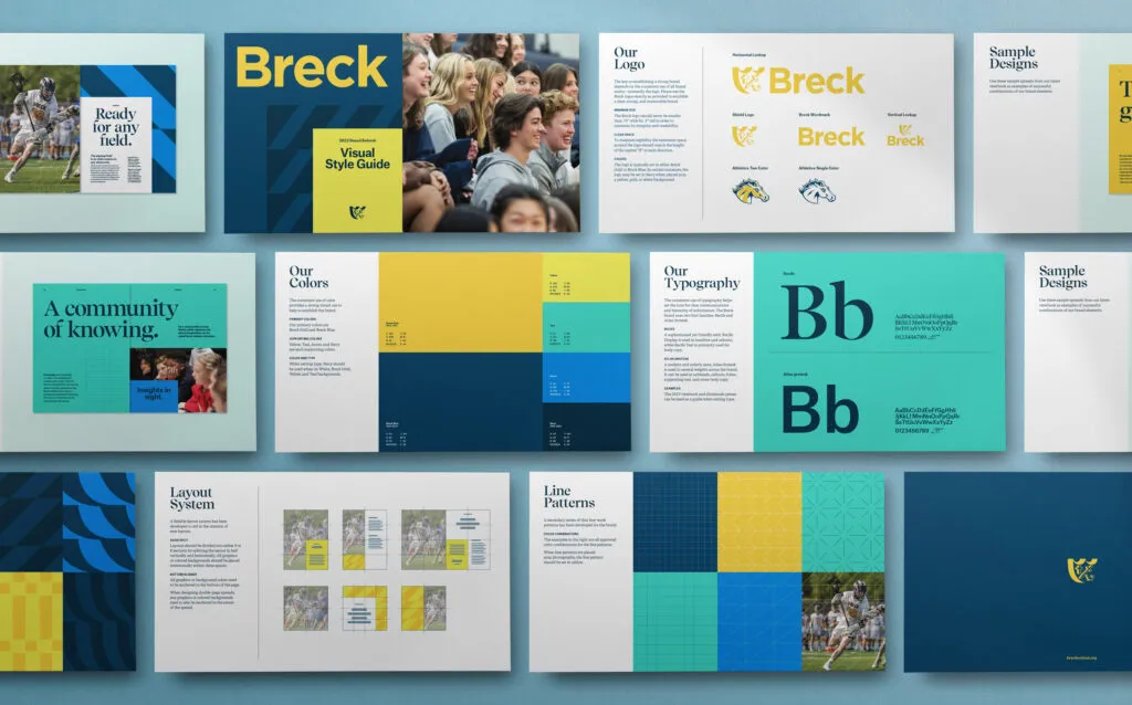 Collage of brand guidelines for Breck School by J2.