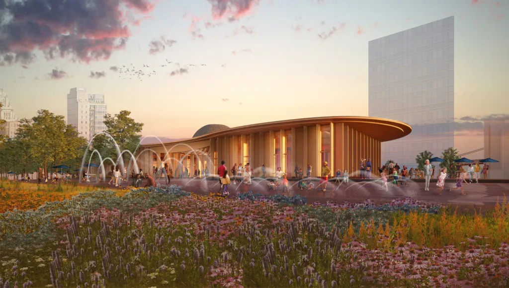 Architectural rendering of new Penn's Landing Park Pavilion