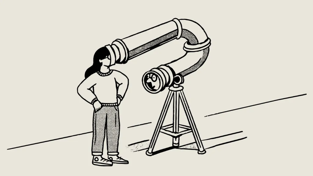 illustration of brand strategist looking at herself through a telescope