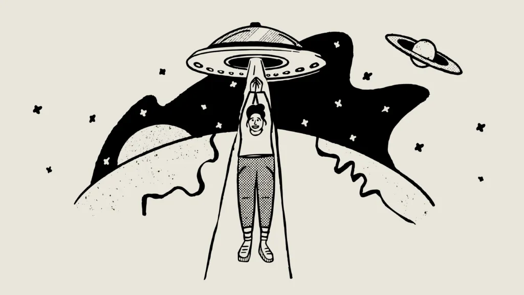 illustration of brand strategist being abducted by a UFO