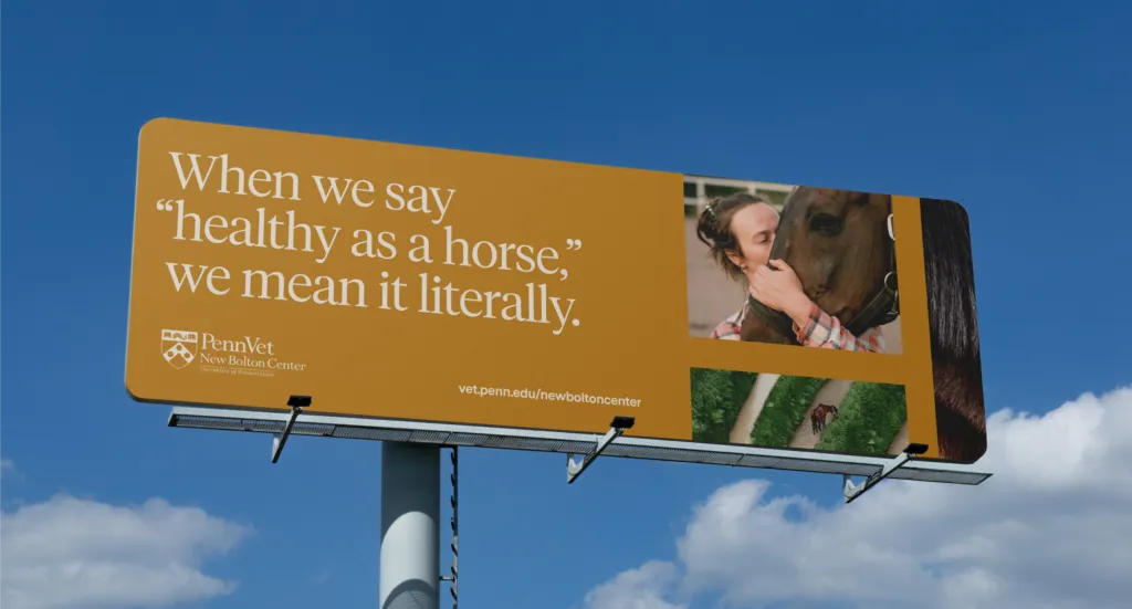 OOH billboard with large scale serif font and pet photos, branding and graphic design by J2 for Penn Vet